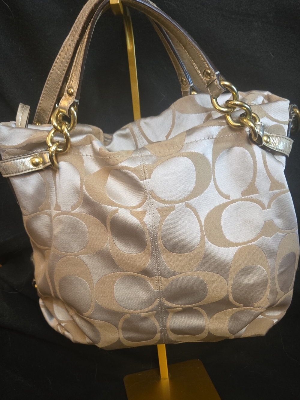 Coach Neutral Brooke Signature Satin Tote with Gold Hardware Rare Vintage Bag